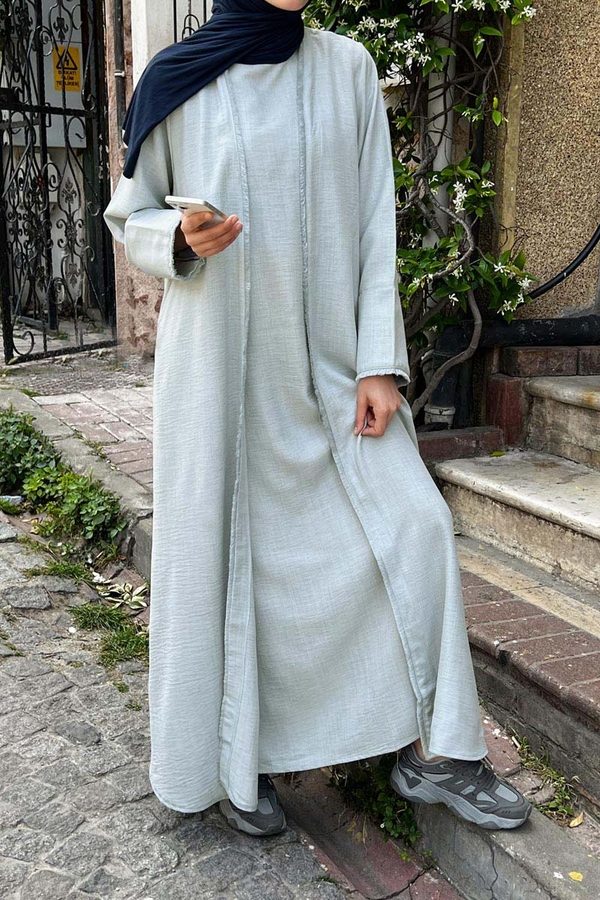 Püsküllü Abaya Takım Gri - 2