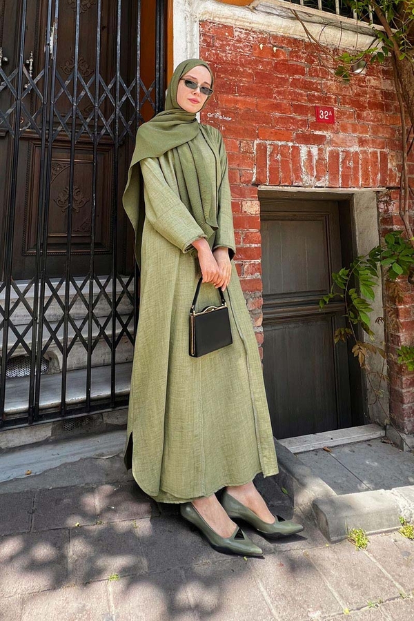 Püsküllü Abaya Takım Haki - 1