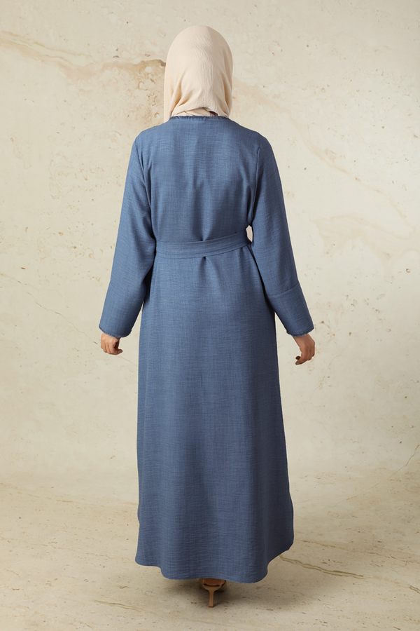 Püsküllü Abaya Takım İndigo - 5