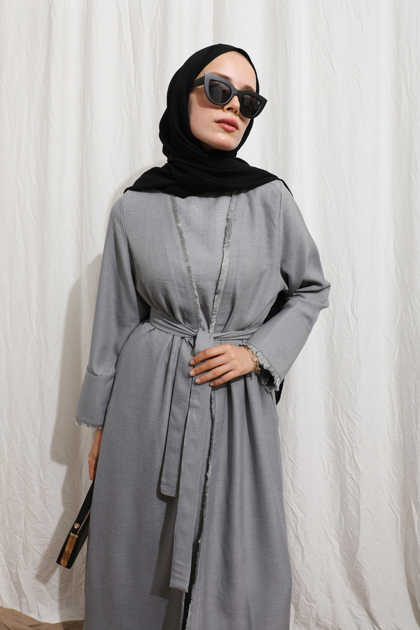 Püsküllü Abaya Takım Koyu Gri - 3