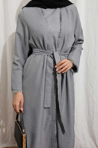 Püsküllü Abaya Takım Koyu Gri - 5