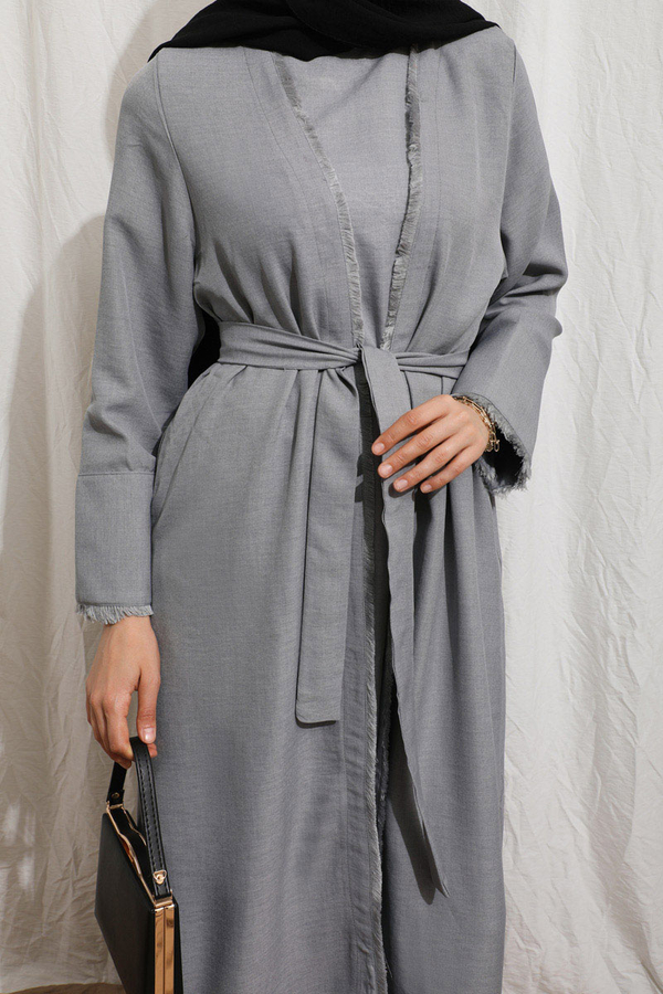 Püsküllü Abaya Takım Koyu Gri - 5