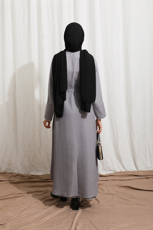 Püsküllü Abaya Takım Koyu Gri - 7