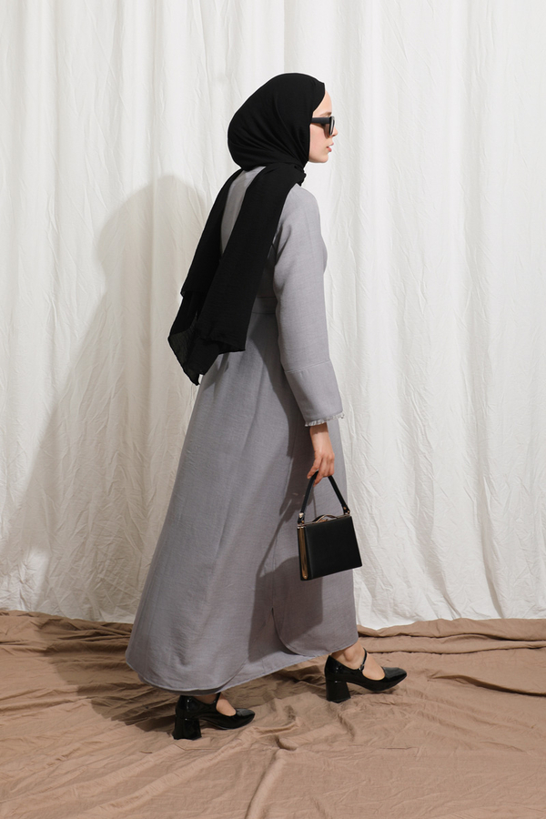 Püsküllü Abaya Takım Koyu Gri - 6
