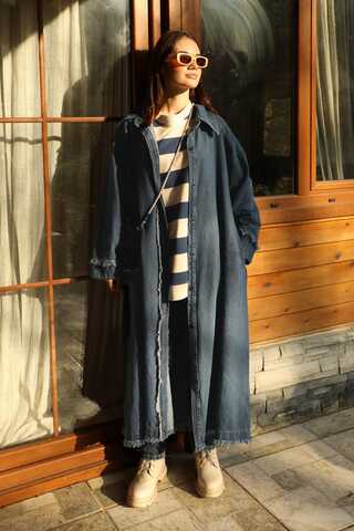 Püsküllü Denim Kap Koyu Mavi - 2