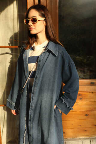 Püsküllü Denim Kap Koyu Mavi - 3