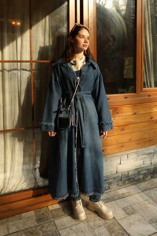 Püsküllü Denim Kap Koyu Mavi - 4