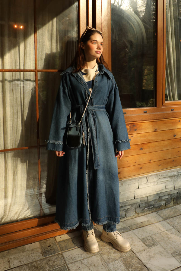 Püsküllü Denim Kap Koyu Mavi - 4