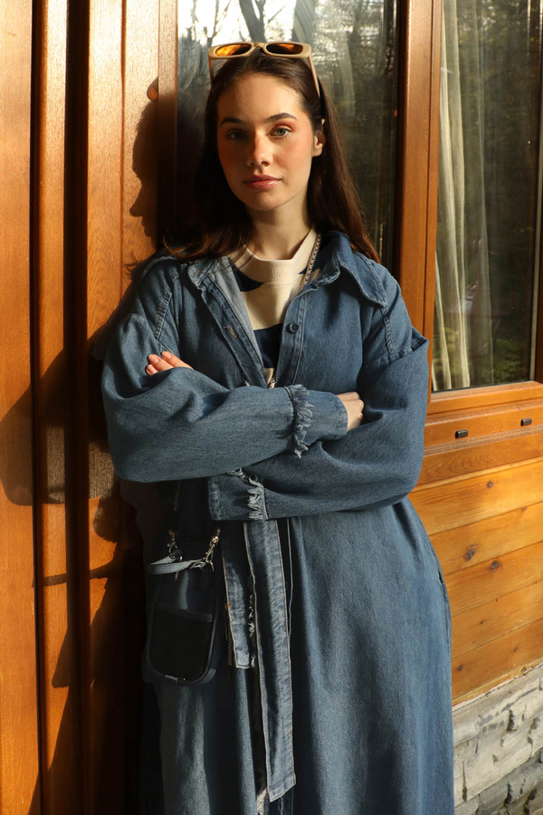 Püsküllü Denim Kap Koyu Mavi - 5