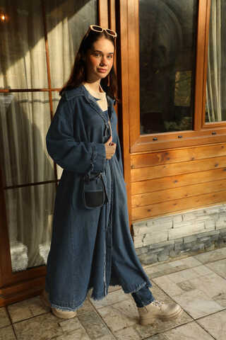 Püsküllü Denim Kap Koyu Mavi - 7