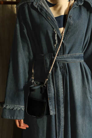 Püsküllü Denim Kap Koyu Mavi - 9