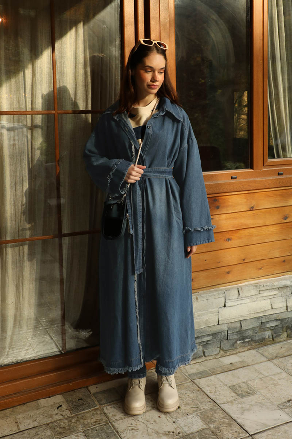 Püsküllü Denim Kap Koyu Mavi - 10