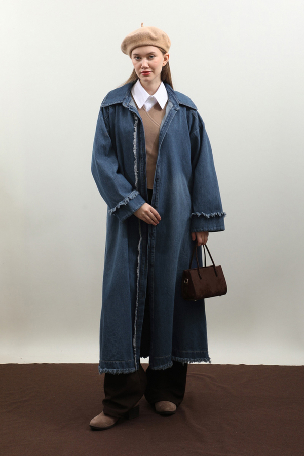 Püsküllü Denim Kap Koyu Mavi - 11