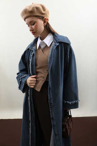 Püsküllü Denim Kap Koyu Mavi - 12