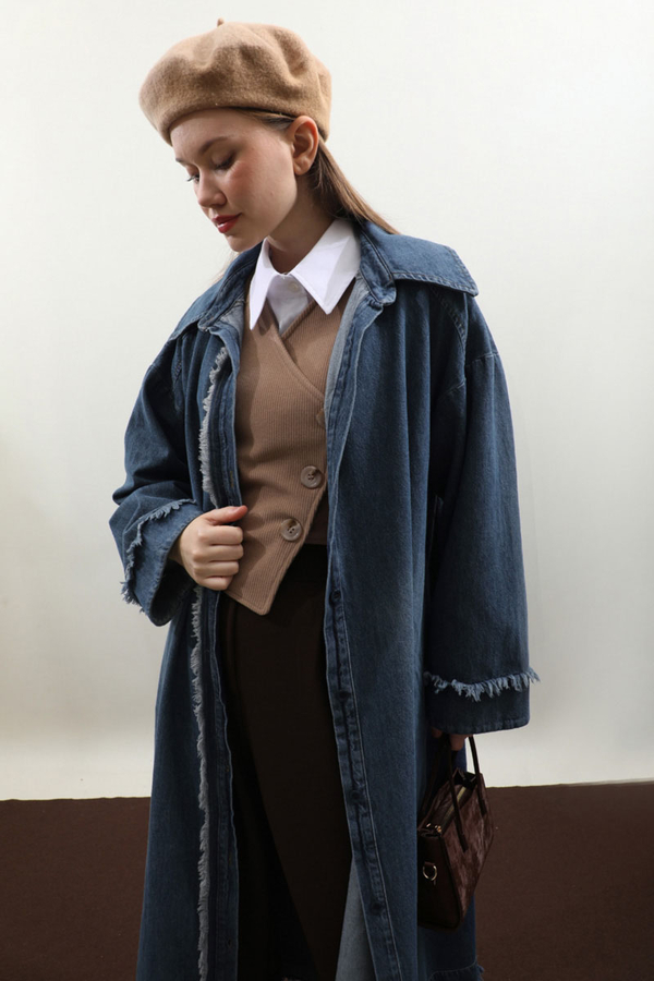 Püsküllü Denim Kap Koyu Mavi - 12