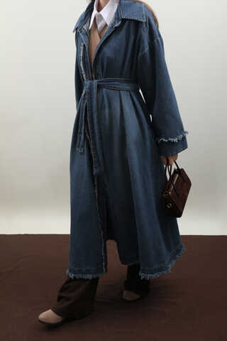 Püsküllü Denim Kap Koyu Mavi - 14