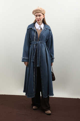 Püsküllü Denim Kap Koyu Mavi - 15