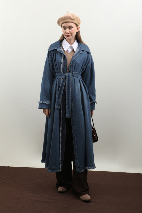 Püsküllü Denim Kap Koyu Mavi - 15