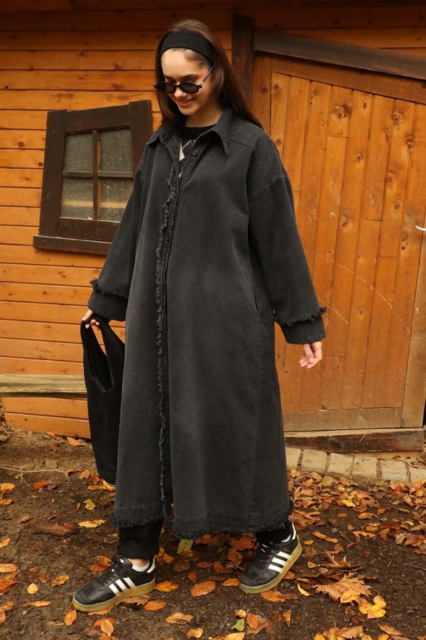 Püsküllü Denim Kap Siyah - 2