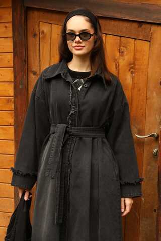 Püsküllü Denim Kap Siyah - 7