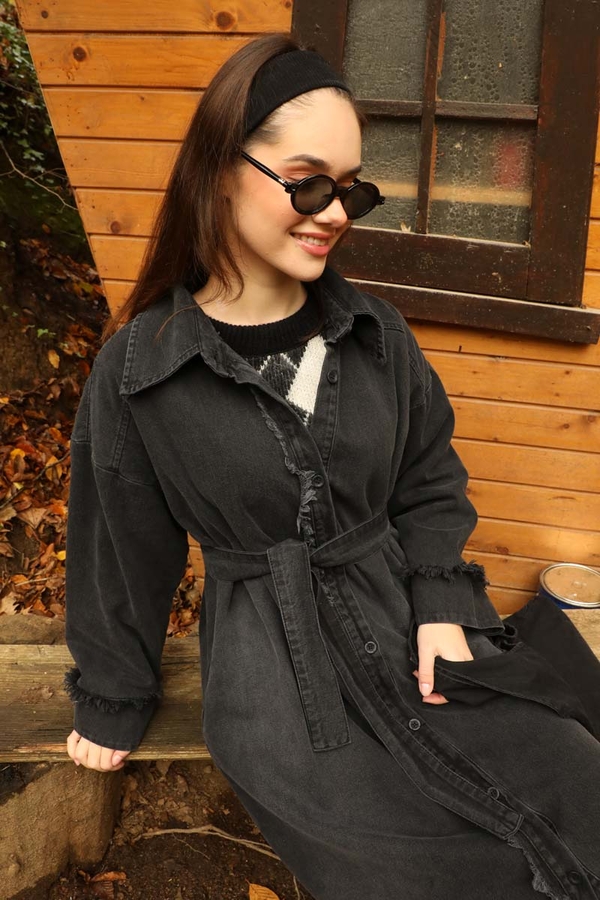 Püsküllü Denim Kap Siyah - 9