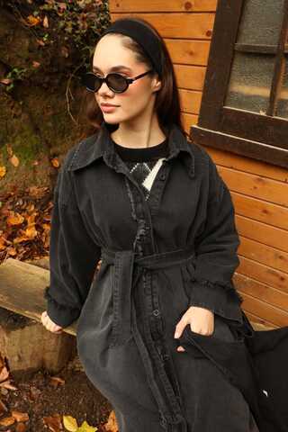 Püsküllü Denim Kap Siyah - 1