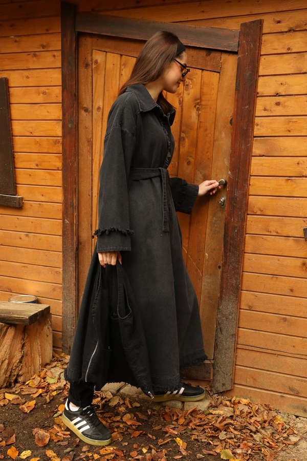 Püsküllü Denim Kap Siyah - 5