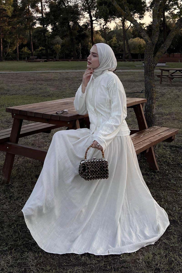 Püsküllü Kısa Gömlek Beyaz - 1
