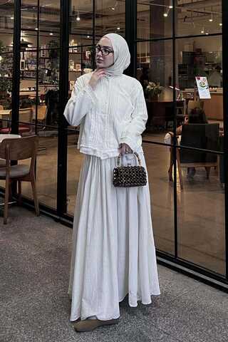 Püsküllü Kısa Gömlek Beyaz - 4