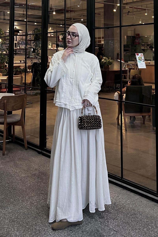 Püsküllü Kısa Gömlek Beyaz - 4