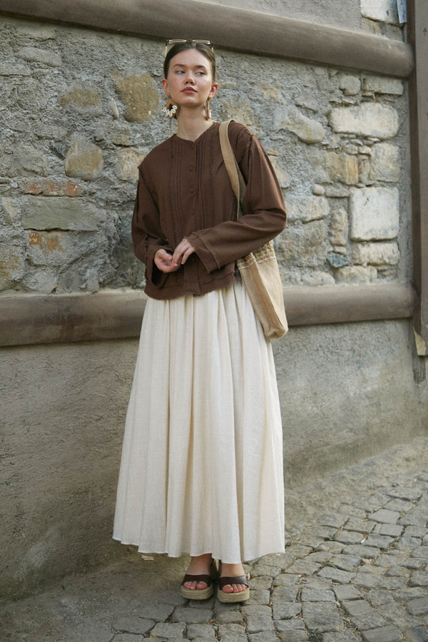 Püsküllü Kısa Gömlek Kahverengi - 8