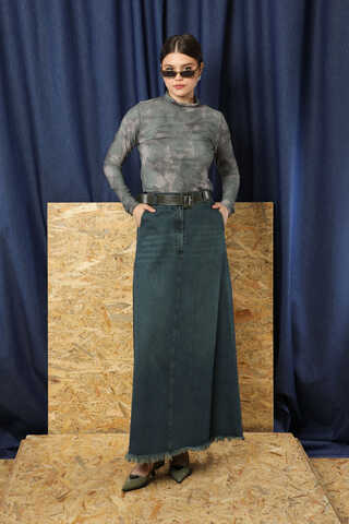 Püsküllü Kot Etek Koyu Mavi - 3