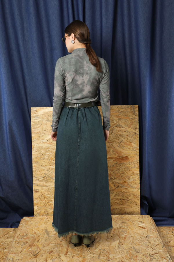 Püsküllü Kot Etek Koyu Mavi - 5