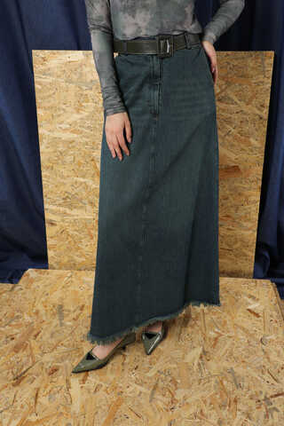 Püsküllü Kot Etek Koyu Mavi - 2