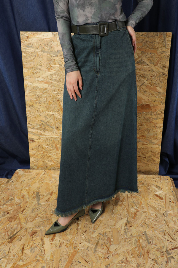 Püsküllü Kot Etek Koyu Mavi - 2