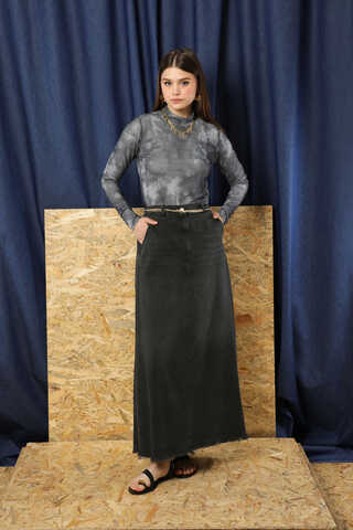 Püsküllü Kot Etek Siyah - 2