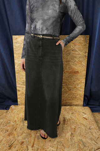 Püsküllü Kot Etek Siyah - 1