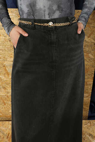 Püsküllü Kot Etek Siyah - 3