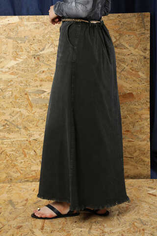 Püsküllü Kot Etek Siyah - 5