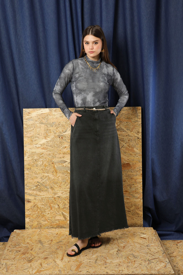 Püsküllü Kot Etek Siyah - 2