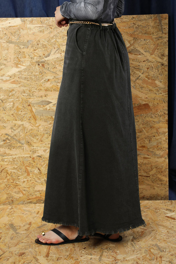 Püsküllü Kot Etek Siyah - 5