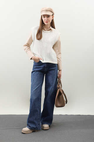 Puslu Denim Pantolon Koyu Mavi - 2