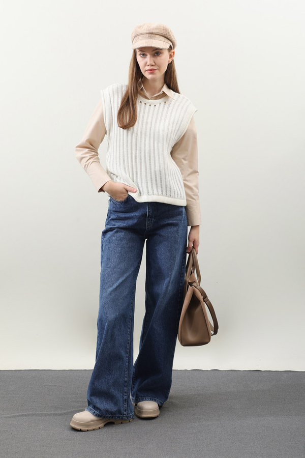 Puslu Denim Pantolon Koyu Mavi - 2