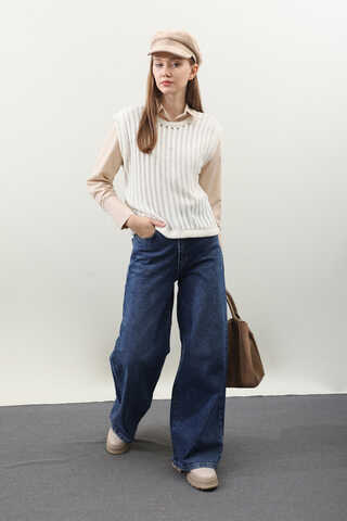 Puslu Denim Pantolon Koyu Mavi - 3