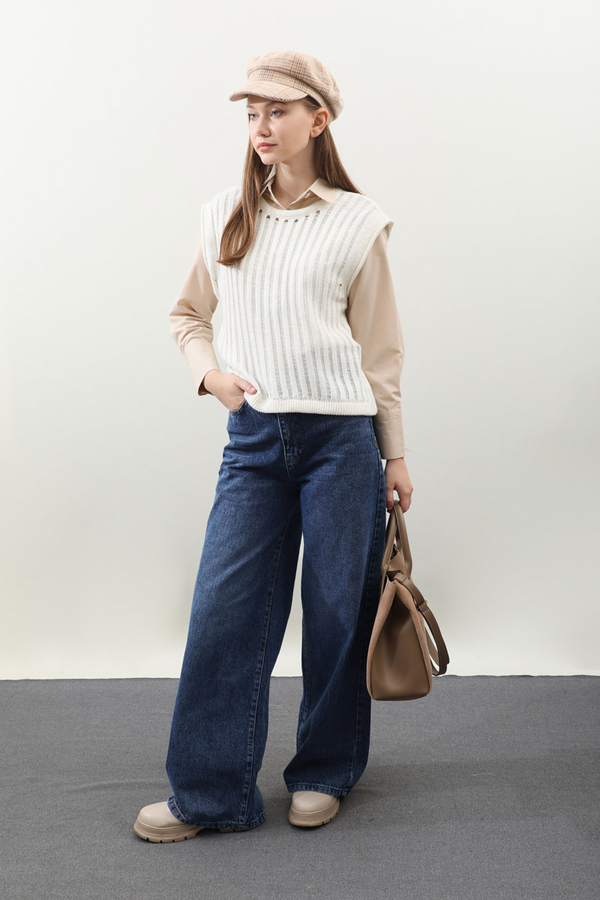 Puslu Denim Pantolon Koyu Mavi - 4