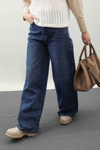 Puslu Denim Pantolon Koyu Mavi - 5