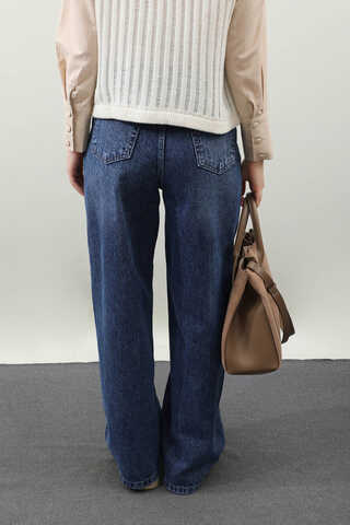 Puslu Denim Pantolon Koyu Mavi - 7