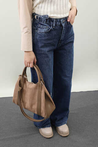 Puslu Denim Pantolon Koyu Mavi - 1