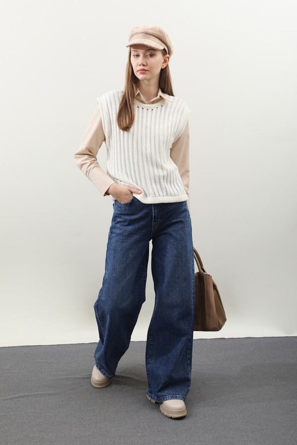 Puslu Denim Pantolon Koyu Mavi - 3