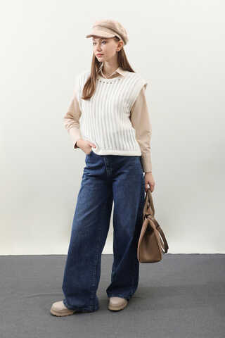 Puslu Denim Pantolon Koyu Mavi - 4